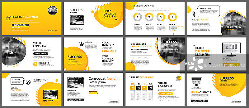 演示文稿和幻灯片布局背景。设计黄色和橙色梯度几何模板。用于商业年度报告，传单，营销，传单，广告，小册子，现代风格。图片素材