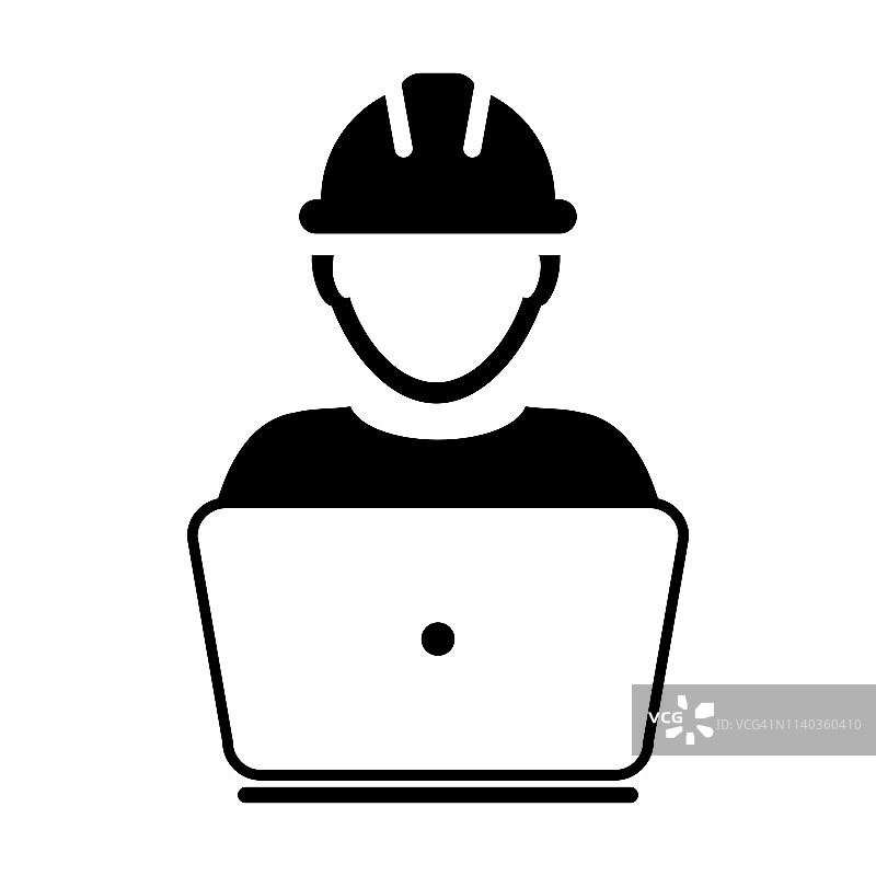 在线支持图标矢量男性建筑服务工人个人资料头像与笔记本电脑和安全帽的象形文字图片素材