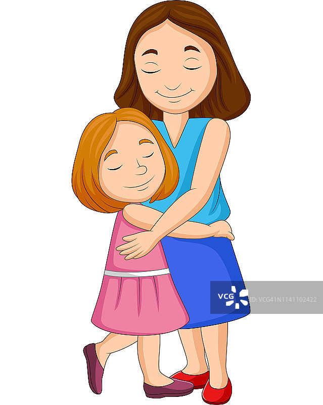 母亲和女儿拥抱的插图图片素材