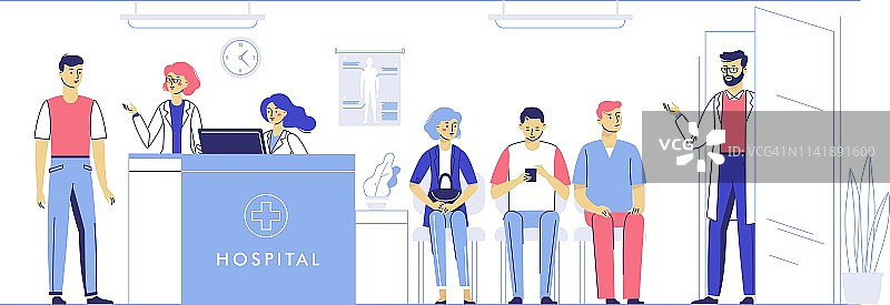 医学概念与医生和病人在急诊医院大厅的背景图片素材