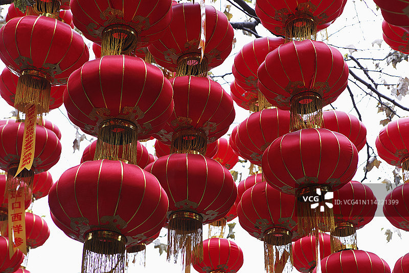 中国上海，豫园里挂着红灯笼图片素材