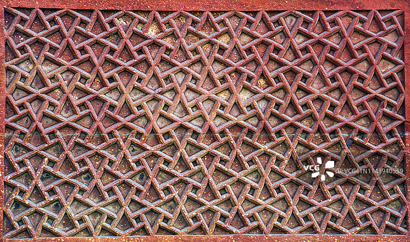 红堡的几何图案和装饰细节。阿格拉，联合国教科文组织世界遗产。图片素材