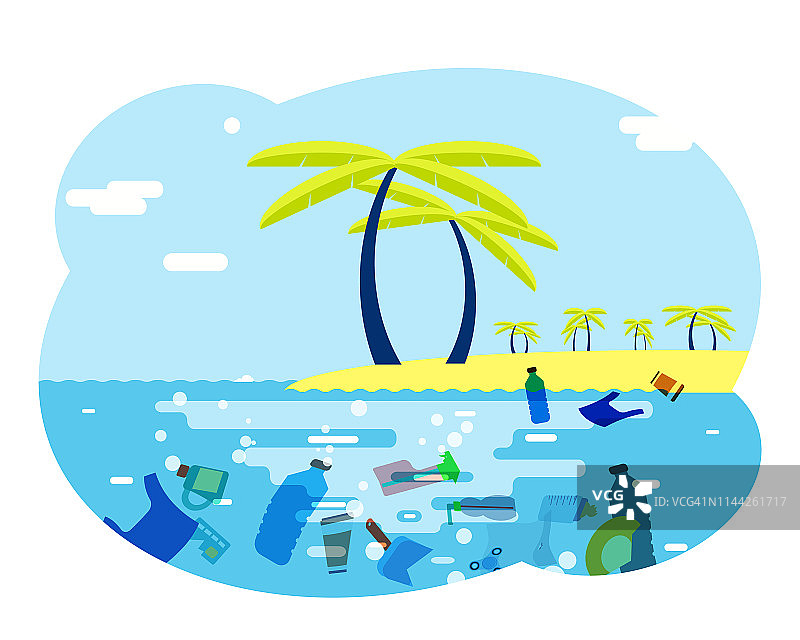 水资源海洋垃圾污染肮脏生病环境污染卡通平面设计矢量插图图片素材