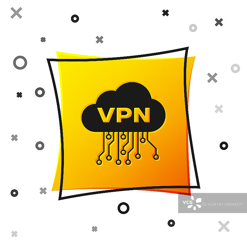 黑云VPN接口图标隔离在白色背景上。软件集成。黄色正方形按钮。矢量图图片素材