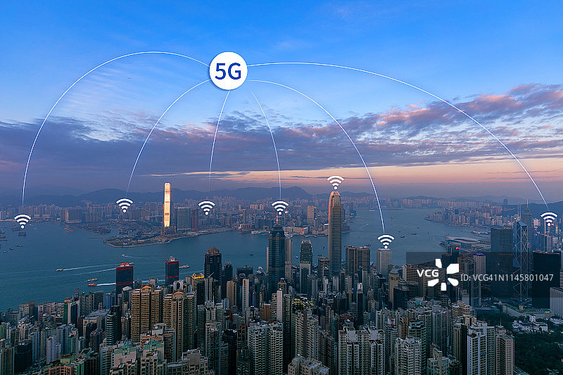 智慧城市和连接线。互联网概念的全球业务在香港图片素材