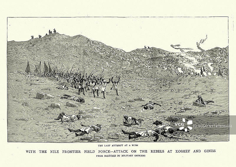 19世纪，在Koshey和Giniss的叛乱者冲向英军防线图片素材