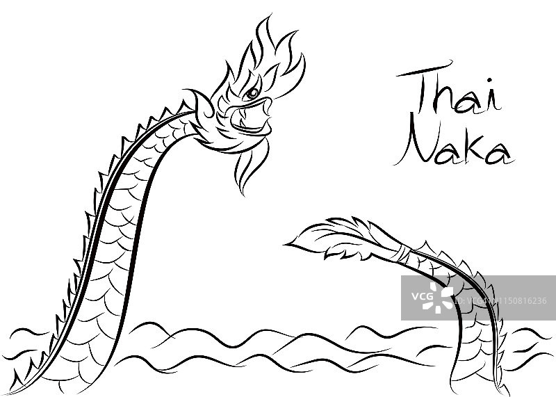 蟒蛇泰国，那加泰国龙，那加王，大那加，矢量插图，卡通，手绘黑白，设计图片素材