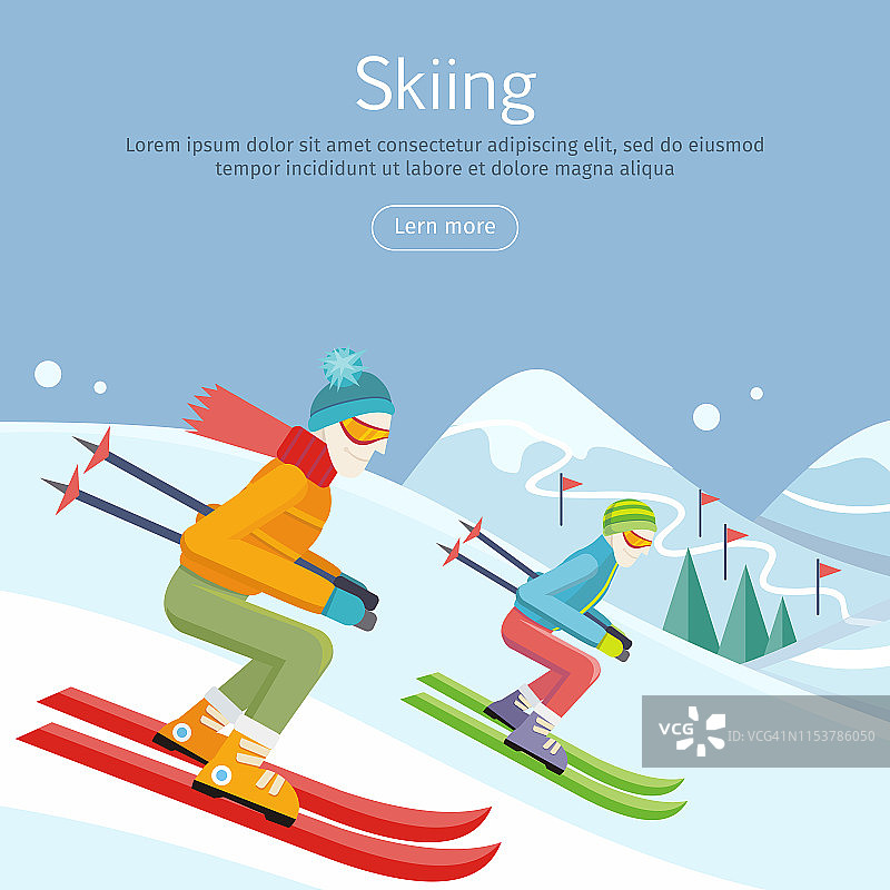 滑雪旗帜。雪坡滑雪比赛。图片素材