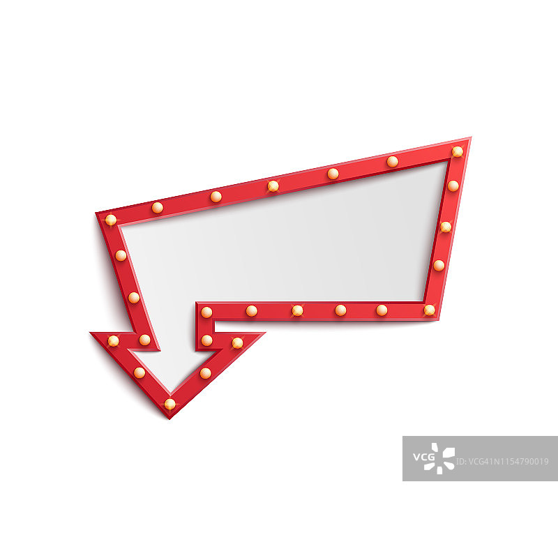 红色箭头标志灯泡框架与小型复古灯，赌场表演，马戏团或夜总会广告图片素材