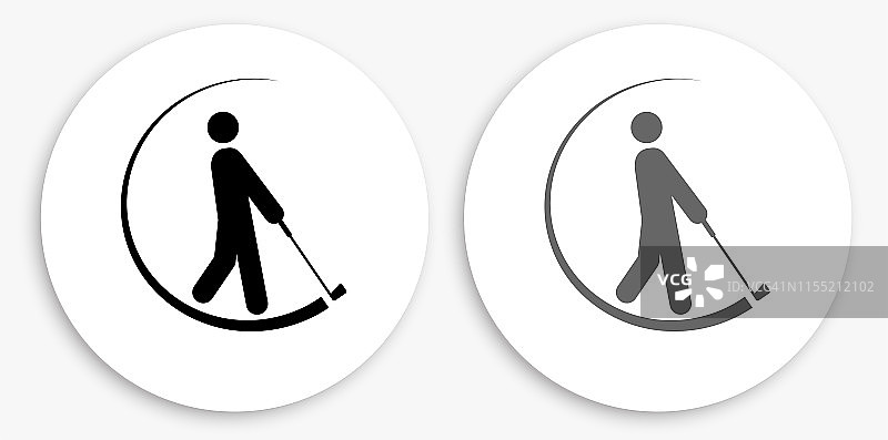 高尔夫球手挥杆高尔夫球棒黑色和白色圆形图标图片素材