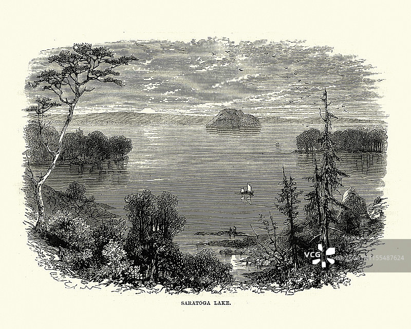 萨拉托加湖，纽约，19世纪图片素材