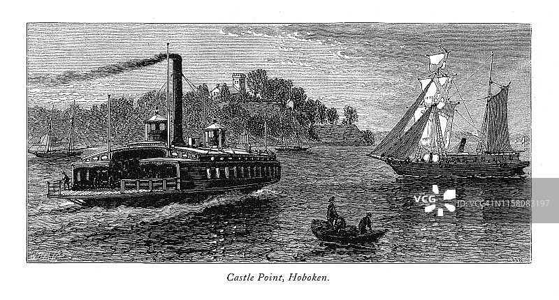 城堡点，霍博肯，纽约，维多利亚版画，1875年图片素材