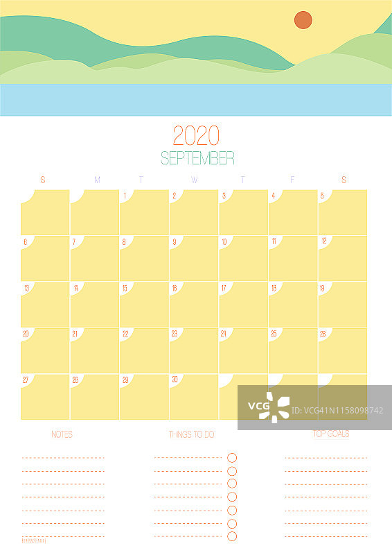 2020年9月日历和计划图片素材