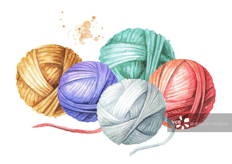 毛线球编织，水彩手绘插图，孤立在白色背景图片素材