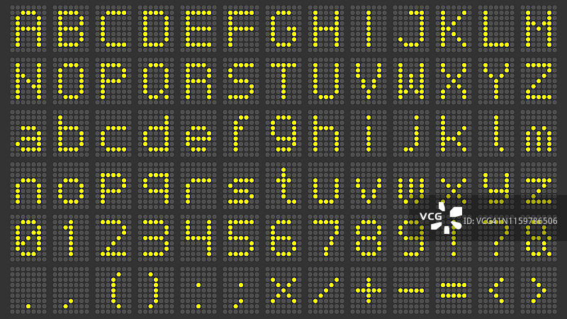 Led显示字体。数字记分牌字母表，电子标志数字和机场电子屏幕字母向量集图片素材