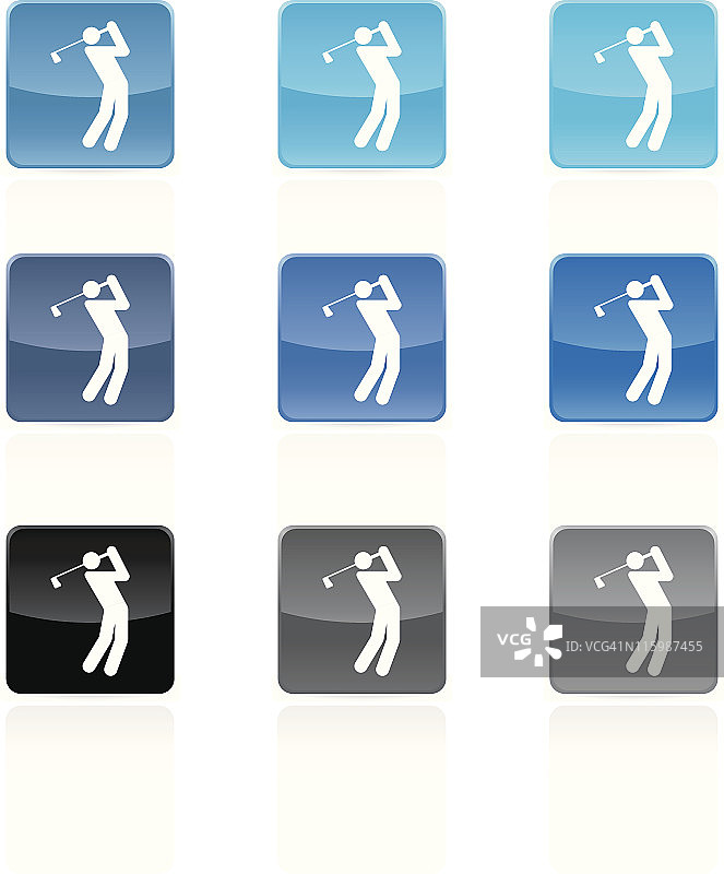 高尔夫版税免费矢量艺术按钮设置在九种颜色图片素材