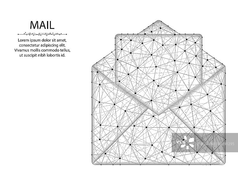 邮件低多边形设计，信件在多边形风格，邮政信封线框矢量插图在白色背景图片素材