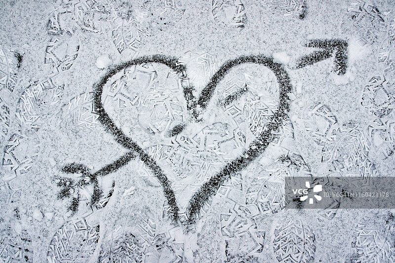 雪地里被践踏的心图片素材