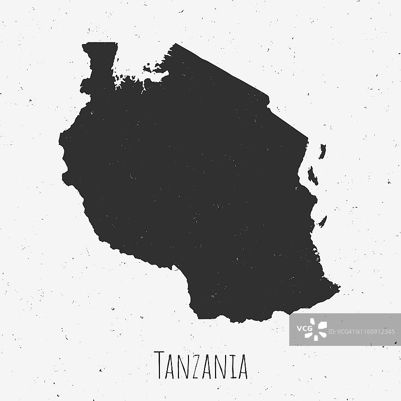 复古坦桑尼亚地图与复古风格，在灰尘白色的背景图片素材
