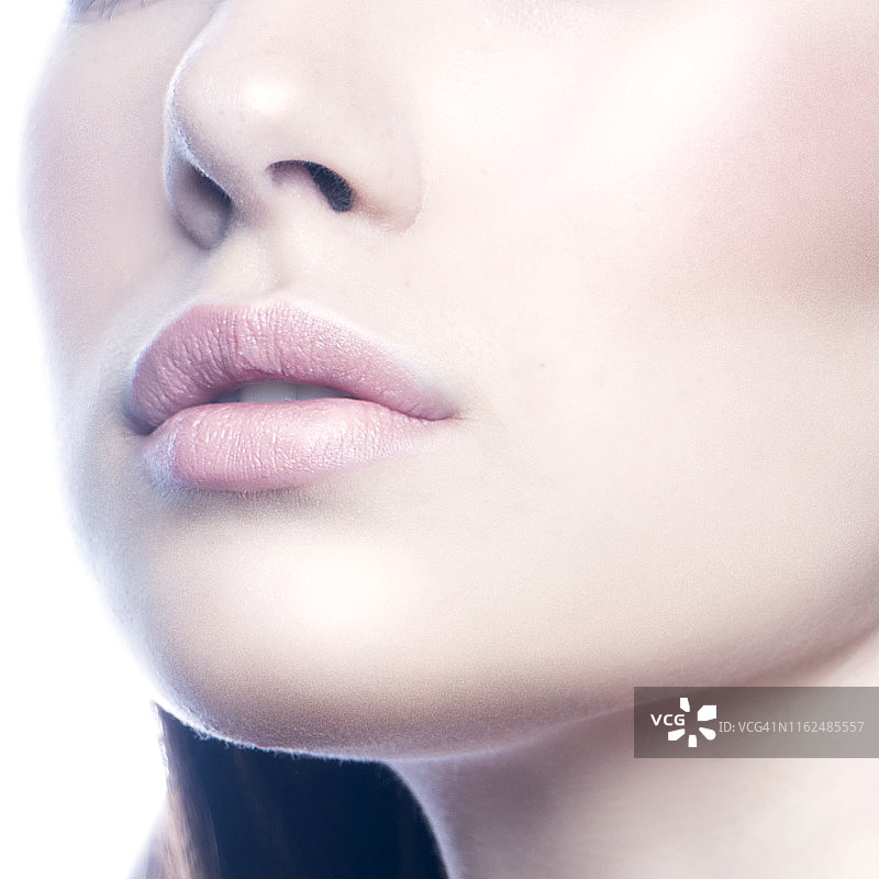 嘴唇，模特美女脸上的一部分，干净完美的皮肤图片素材