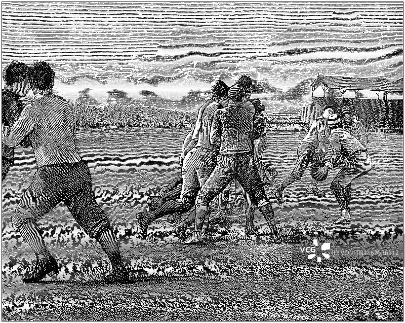 古董插图从体育书籍:美式足球行动图片素材