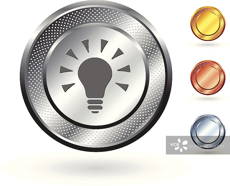 灯泡想法版权免费矢量艺术上的金属按钮图片素材