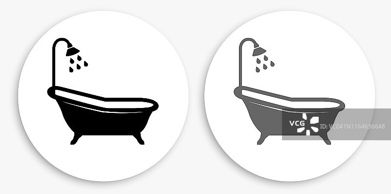 浴缸和淋浴黑白圆形图标图片素材