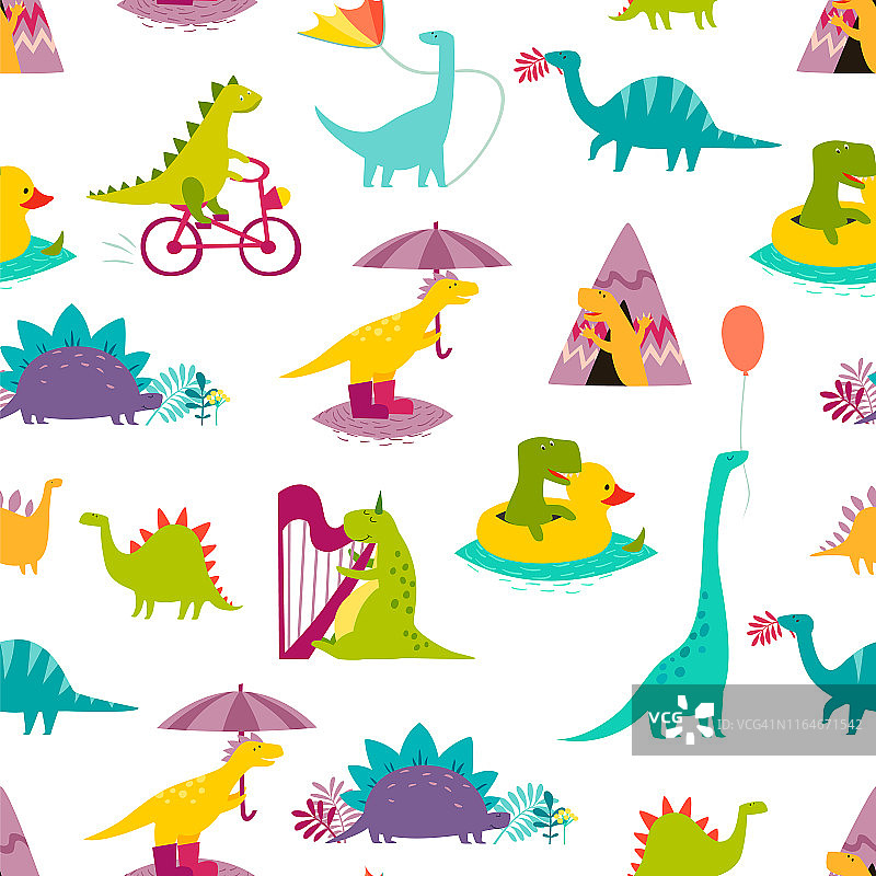 恐龙无缝模式矢量插图图片素材
