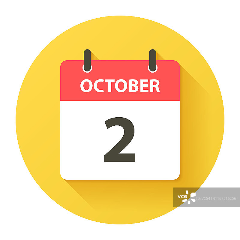 10月2日-圆形每日日历图标，平面设计风格图片素材