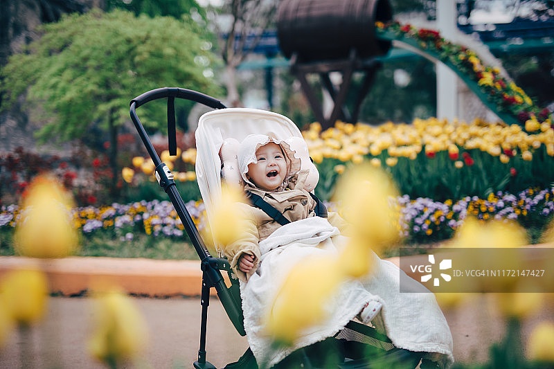 郁金香和一个婴儿图片素材