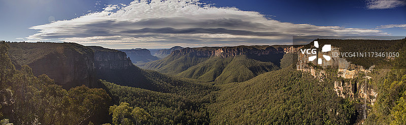 在蓝山国家公园，布莱克希思，澳大利亚新南威尔士州，从戈韦特的飞跃瞭望台俯瞰格罗斯谷。图片素材