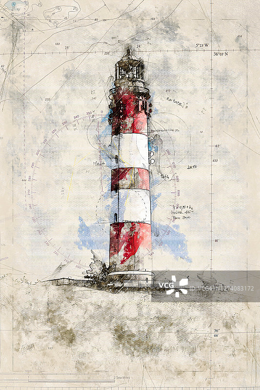 德国阿姆鲁姆灯塔的数字艺术素描图片素材
