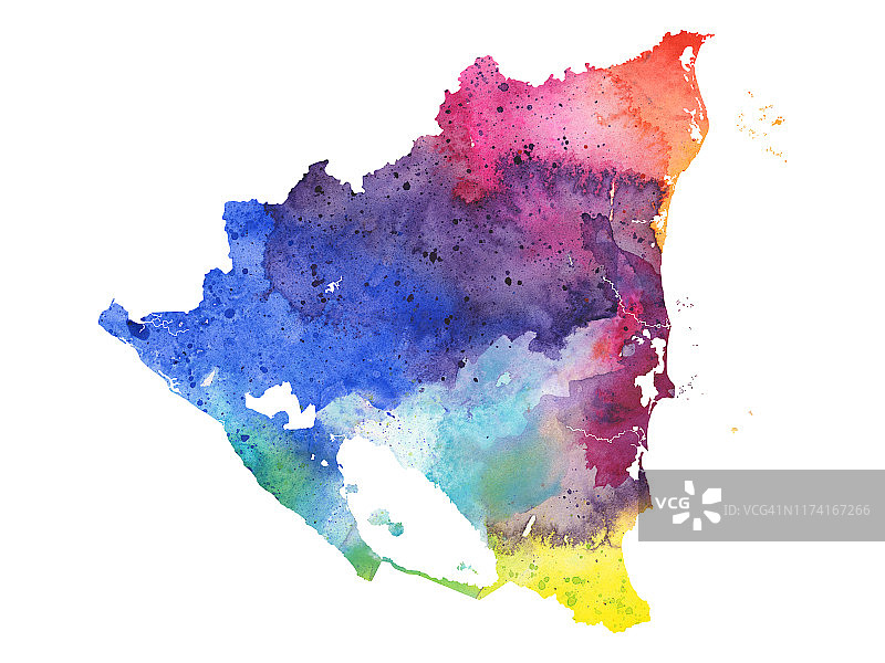 尼加拉瓜光栅地图插图在彩虹颜色图片素材