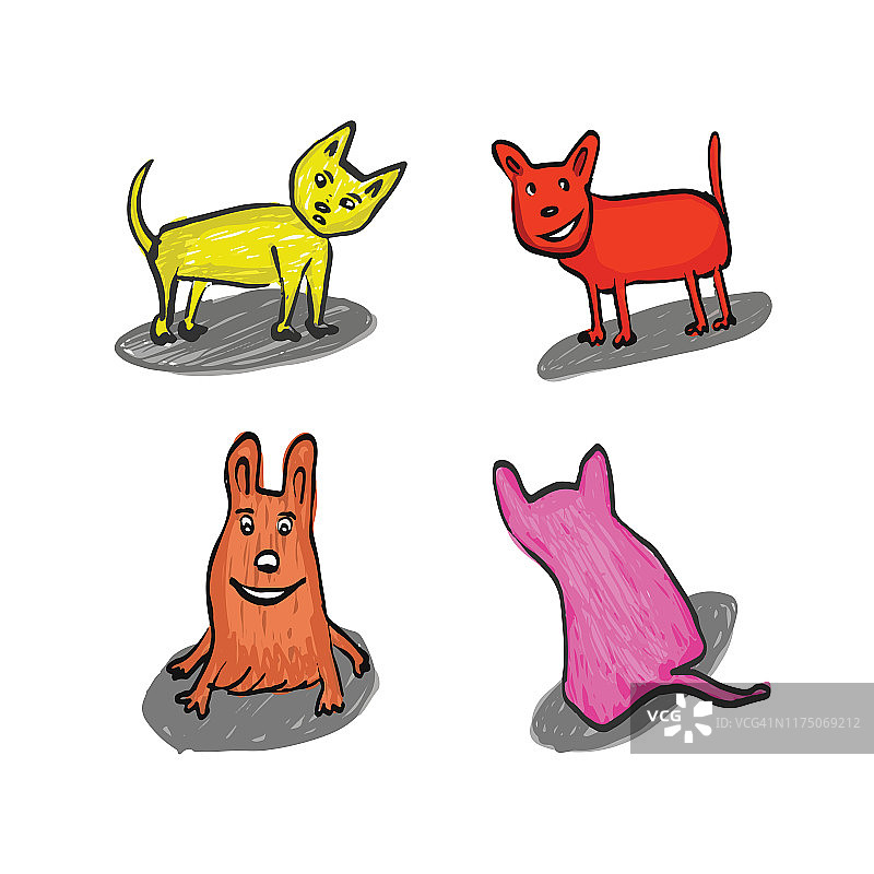 彩色狗矢量插图，动物图片素材