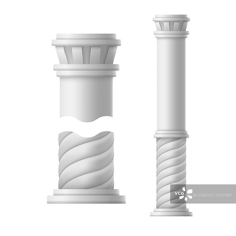 逼真详细的3d装饰古代柱集。向量图片素材
