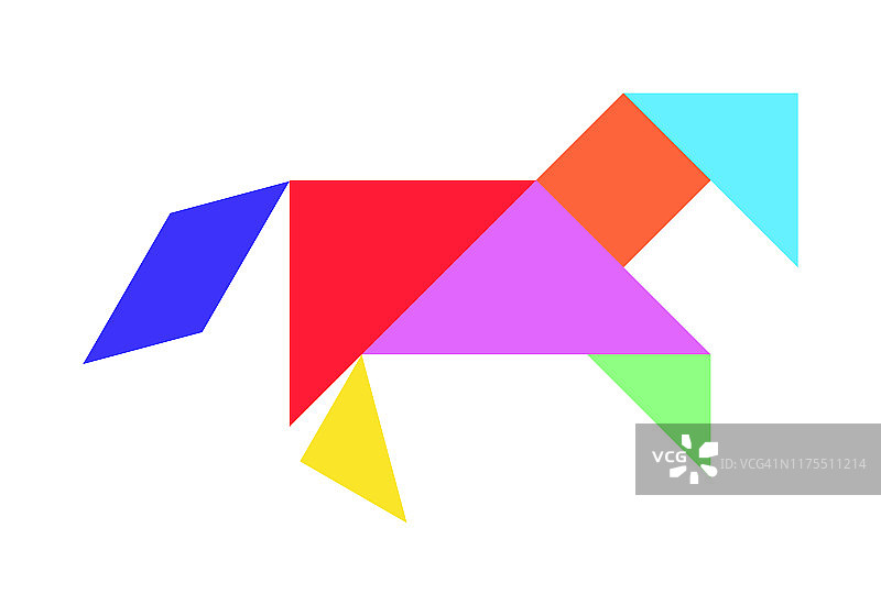 在白色背景上的马形状七边形拼图(矢量)图片素材