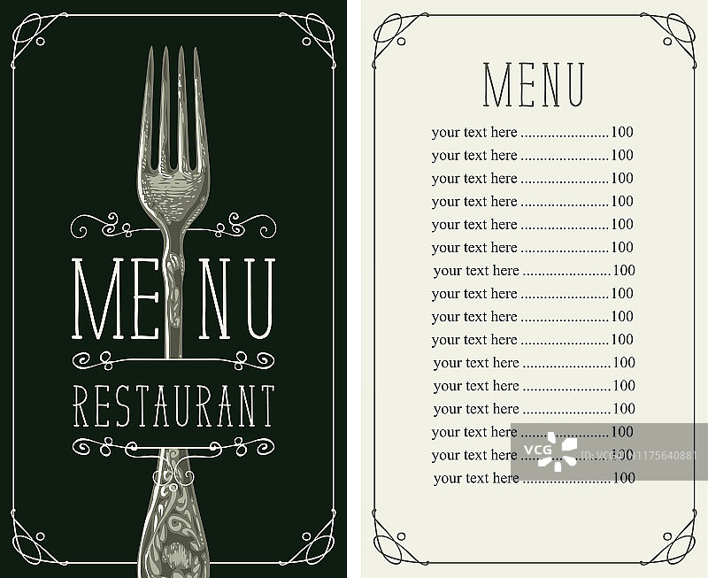 餐厅菜单与价目表和现实的叉子图片素材