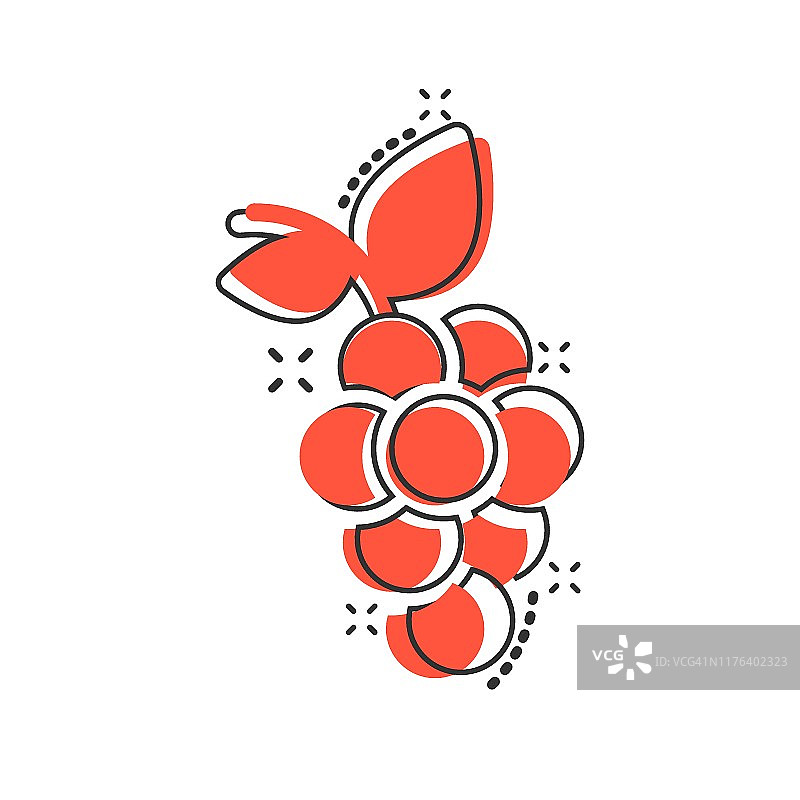 葡萄水果标志的漫画风格。葡萄藤矢量卡通插图在白色孤立的背景。酿酒葡萄的经营理念喷溅效果。图片素材