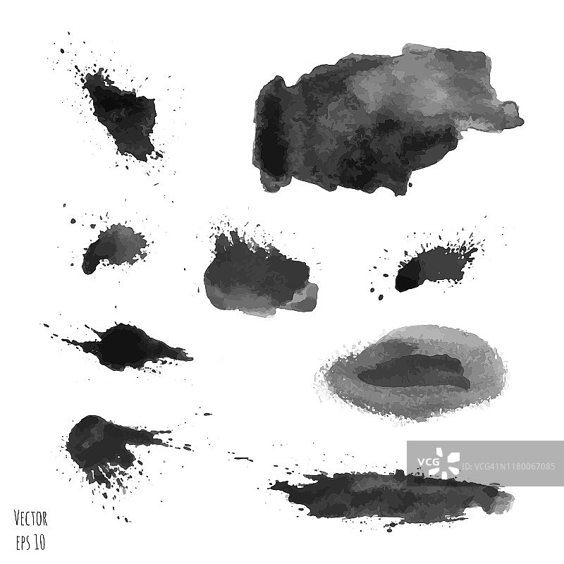 一套黑色矢量水彩手绘纹理图片素材