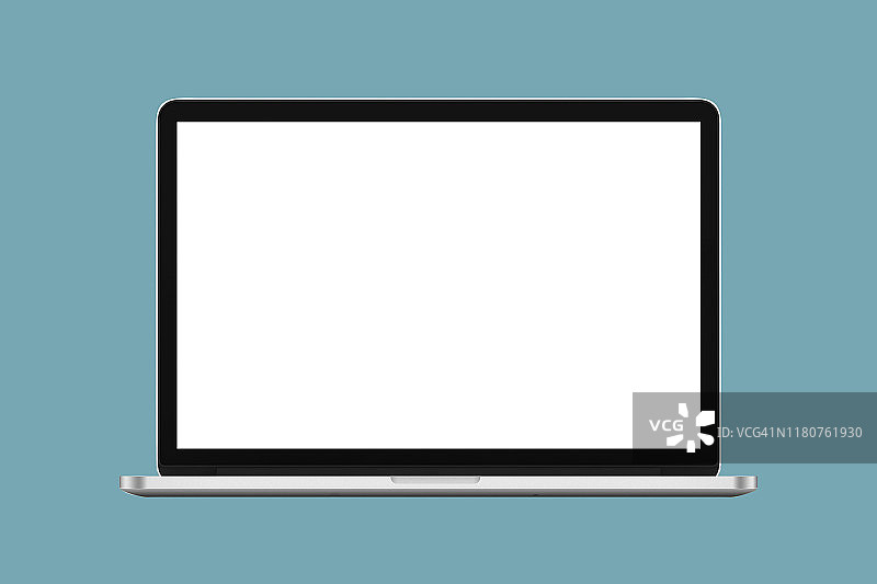 空白屏幕笔记本电脑隔离在淡蓝色背景与剪切路径图片素材