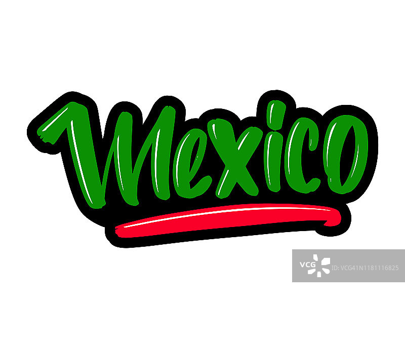 墨西哥卡通笔刷文字文字。矢量插图标志印刷和广告图片素材