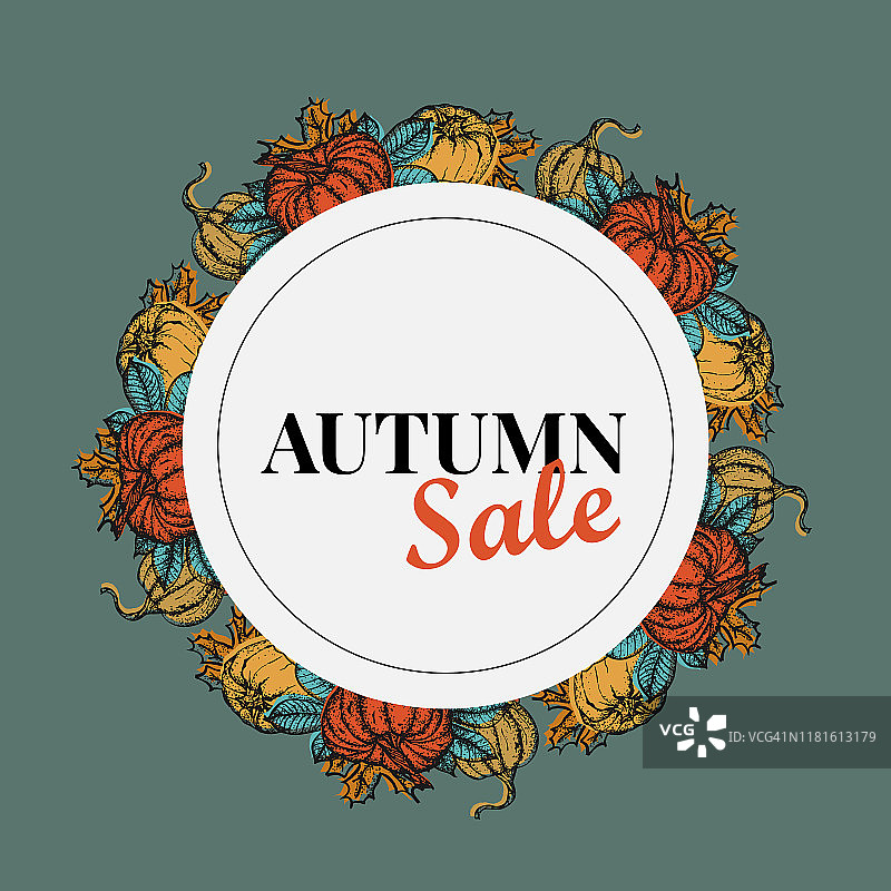 秋季销售广场横幅上的暗绿色背景图片素材