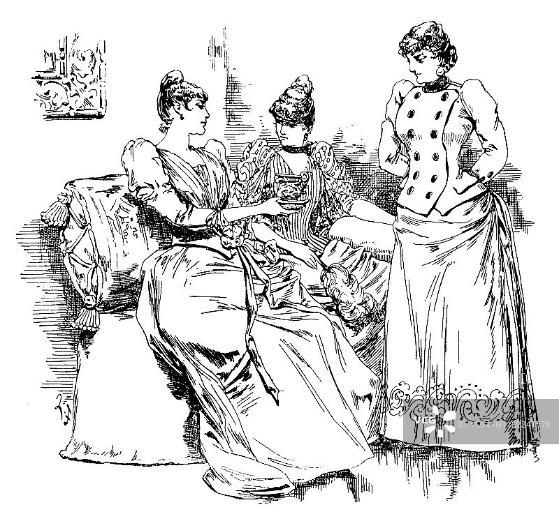 维多利亚时代喝茶的时尚女性图片素材