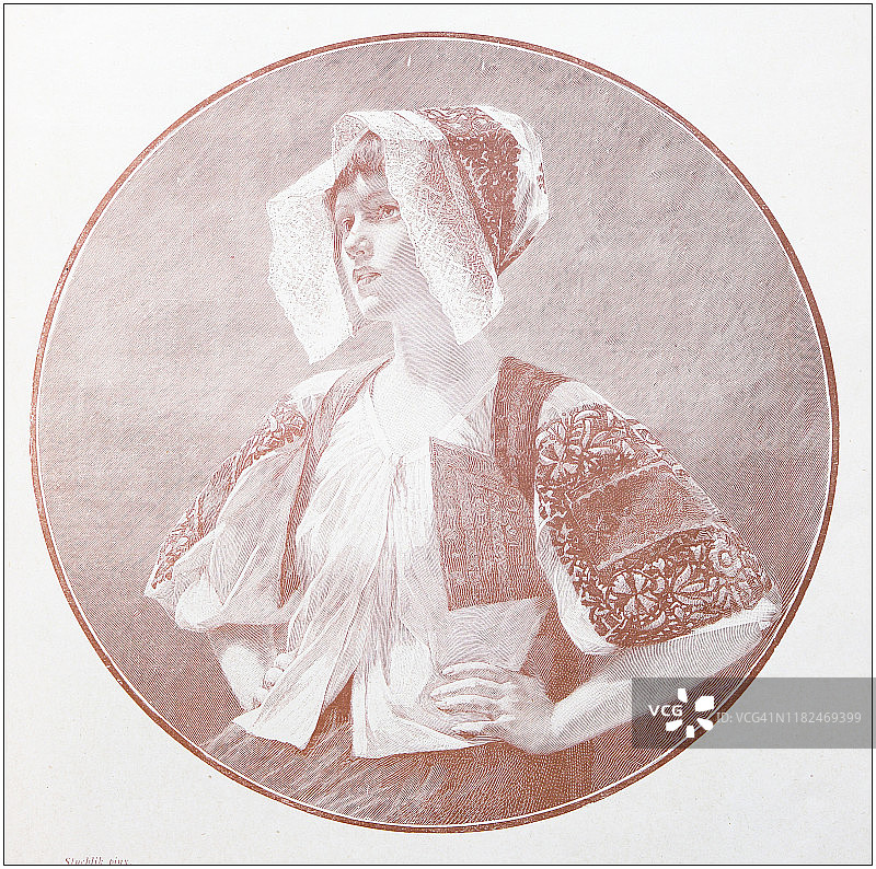 古董插图:斯洛伐克女人肖像图片素材