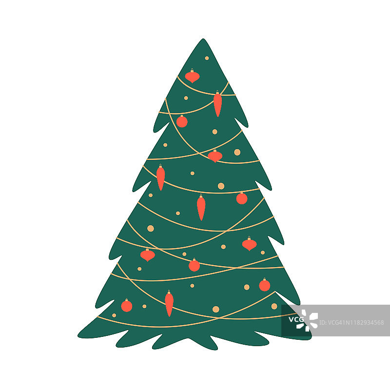 圣诞插图与圣诞装饰树从白色的背景孤立图片素材
