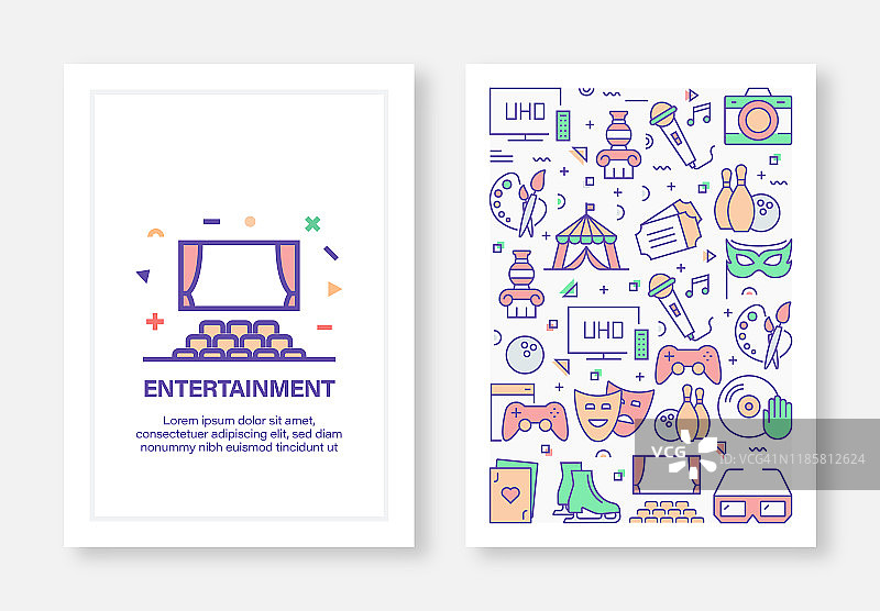 娱乐和爱好概念线风格封面设计的年度报告，传单，小册子。图片素材