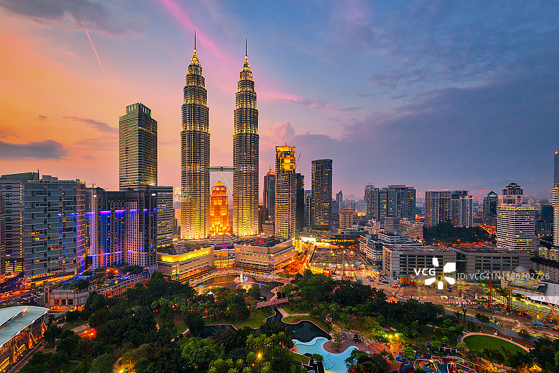 马来西亚吉隆坡天际线日落场景图片素材