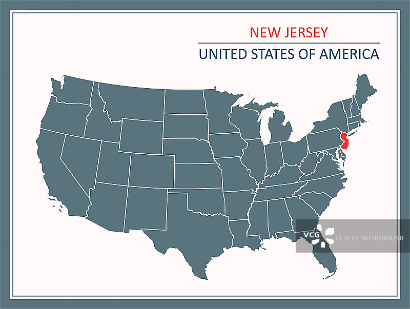 新泽西州轮廓矢量地图美国可打印图片素材