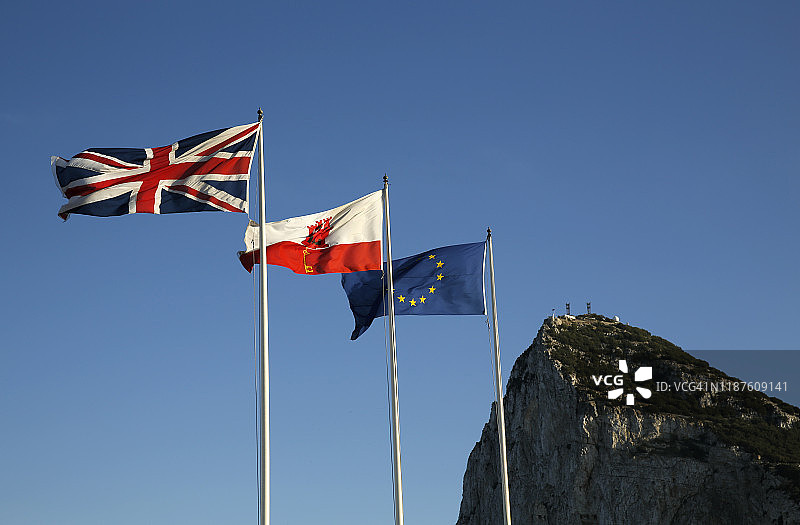 英国联盟，直布罗陀和欧洲国旗图片素材