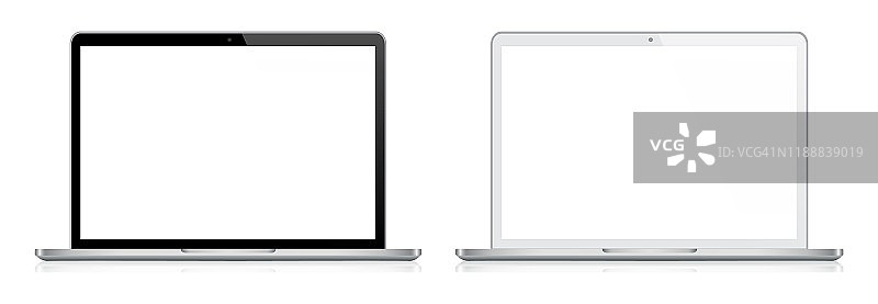笔记本电脑在黑色和银色反射，现实的矢量插图图片素材
